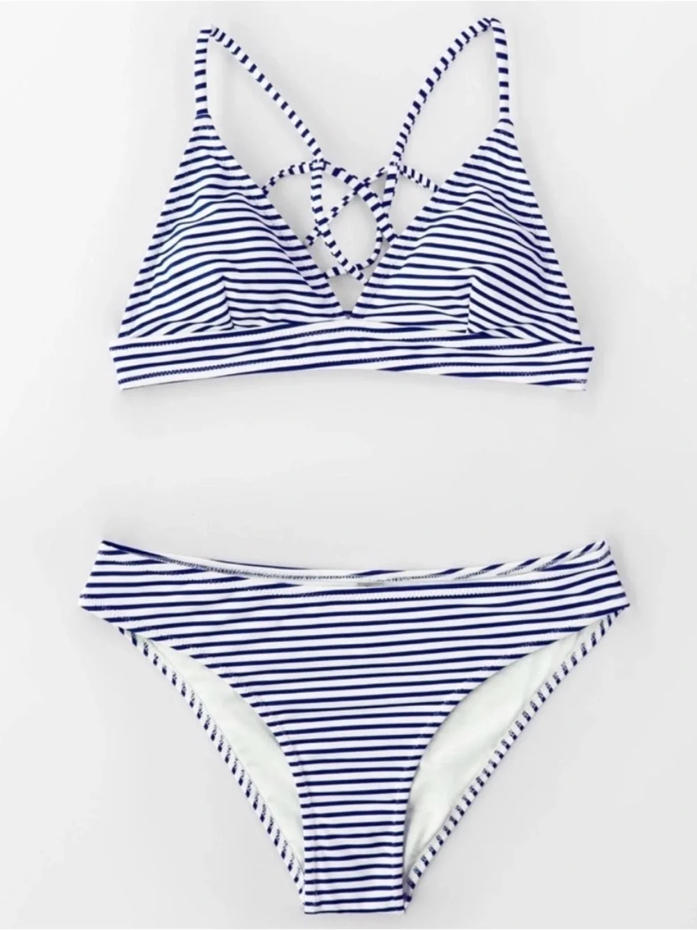 Cupshe| ‘Hit Summer’ Low Rise Navy Striped Bikini